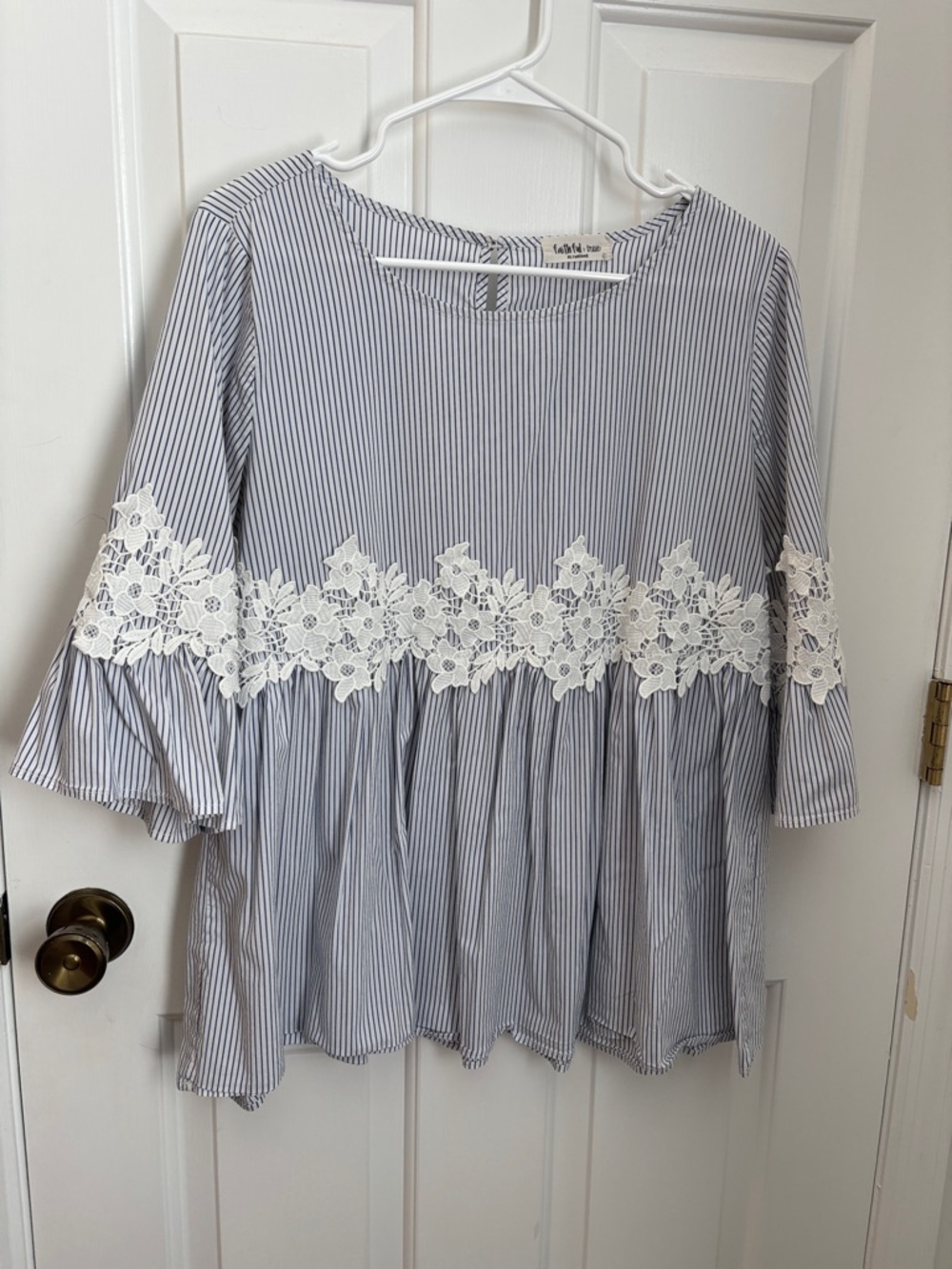 Faithfull the Brand Blue & White Striped Lace-Trim Tunic